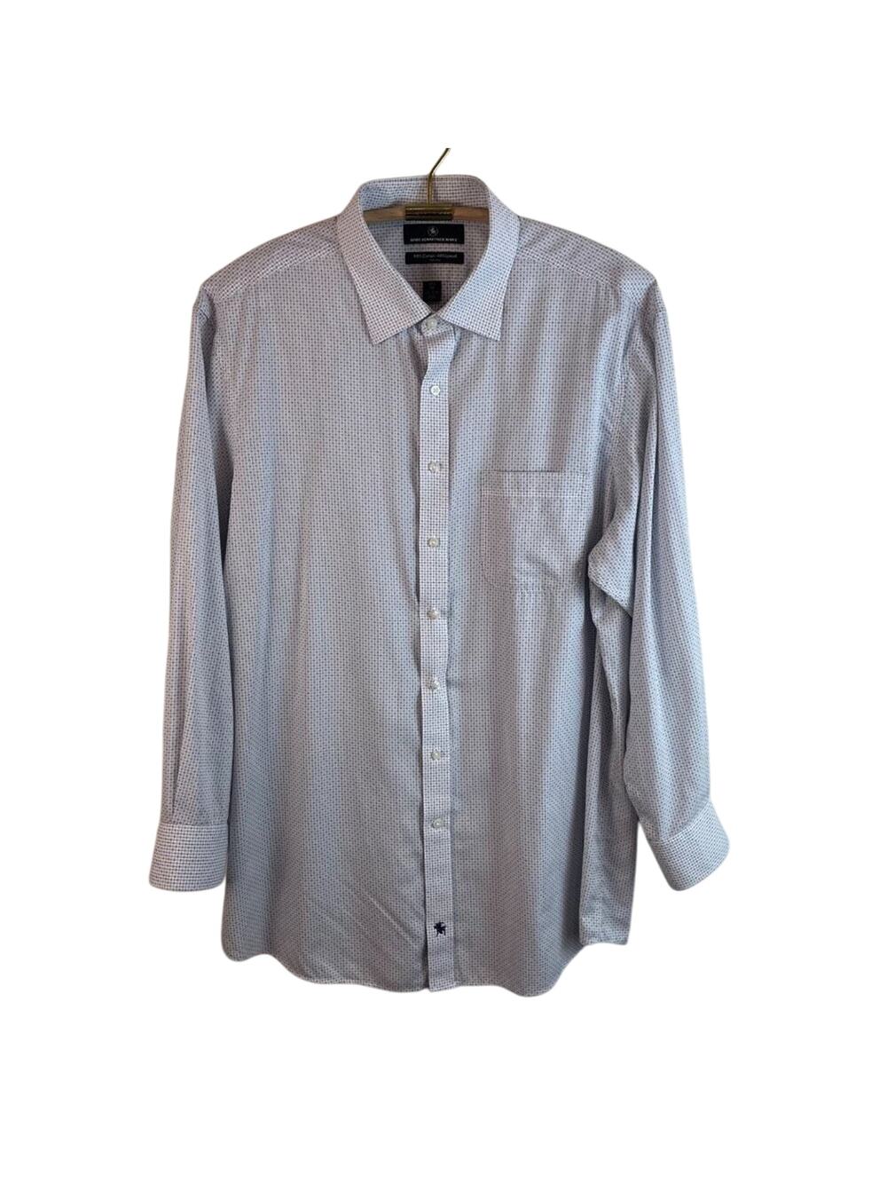 Hart Schaffner Marx White & Blue Print Non-Iron Shirt Size 17.5 (XL)
